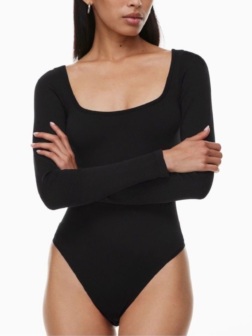 Aritzia Sunday Best black rib seamless squareneck longsleeve bodysuit L